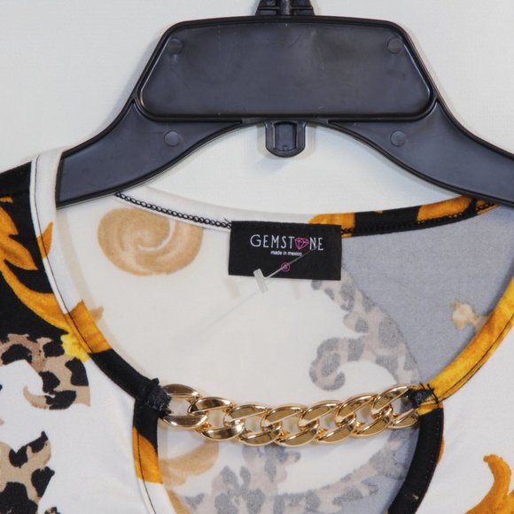 Gemstone Above Knee White Black Baroque Print Mini Dress NWT - Picture 2 of 8